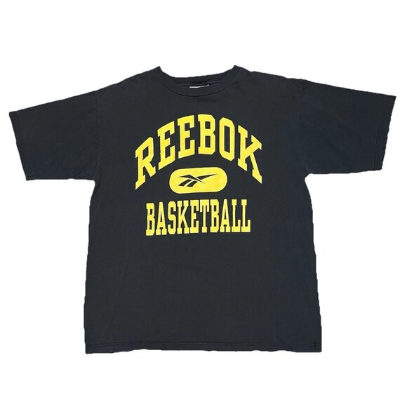 Vintage Black & Yellow Reebok Graphic T Shirt 90s Basketball Sports Men’s Large - Picture 1 of 5